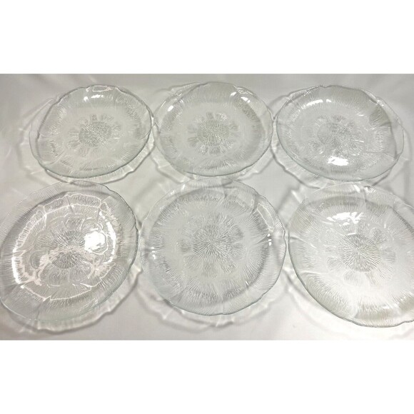 Arcoroc France Salad & Dessert Plate Sunflower Design Clear Glass Set of 12 - Picture 9 of 16